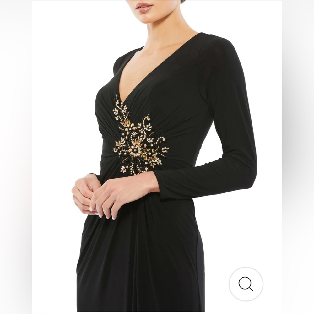 Mac Duggal Black Maxi Dress with Gold Embellishment